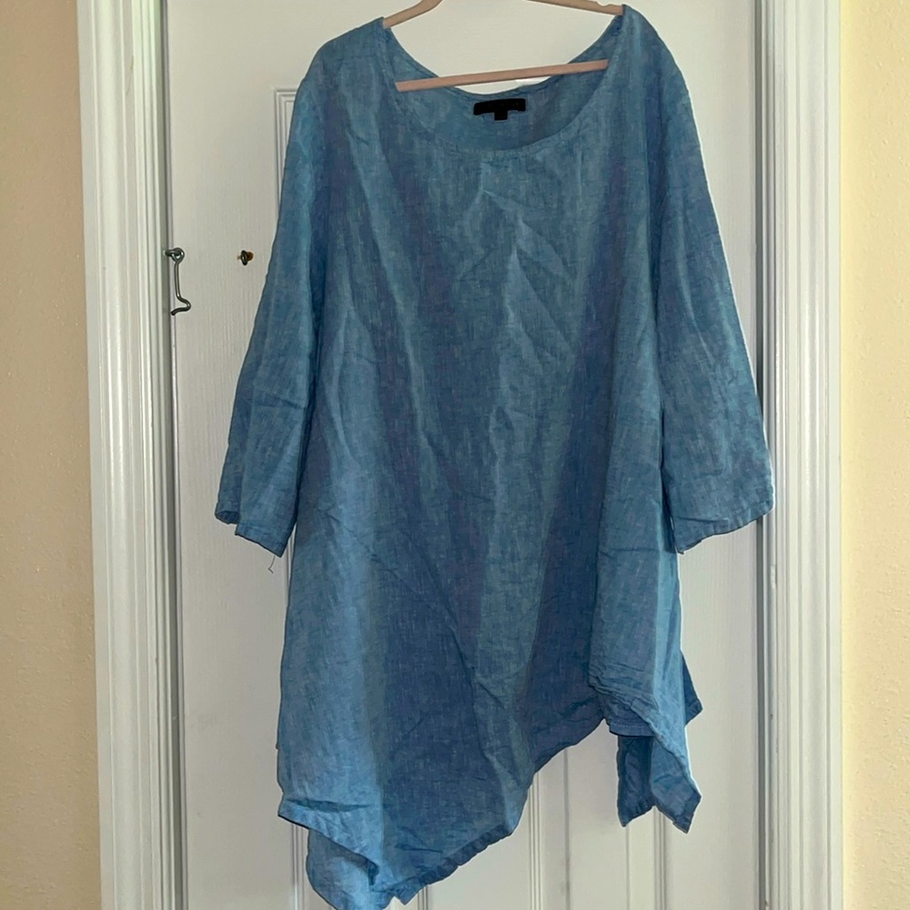 For Cynthia Light Blue Asymmetrical Tunic - Picture 4 of 5